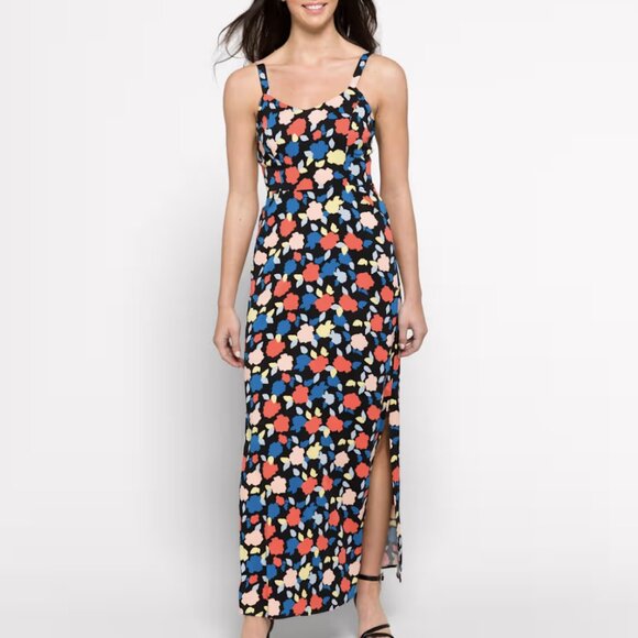 41 Hawthorn L Black Multicolor Abstract Beatriz Clean Maxi Dress with Slit - Picture 1 of 9